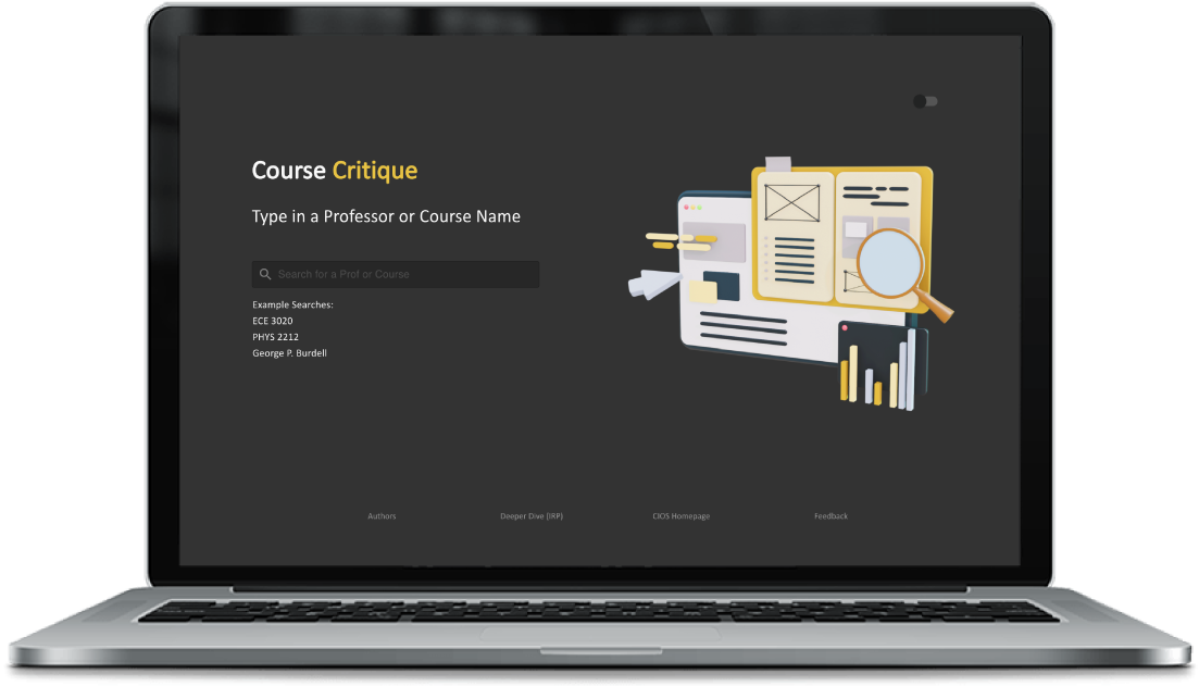 Course Critique home page mockup