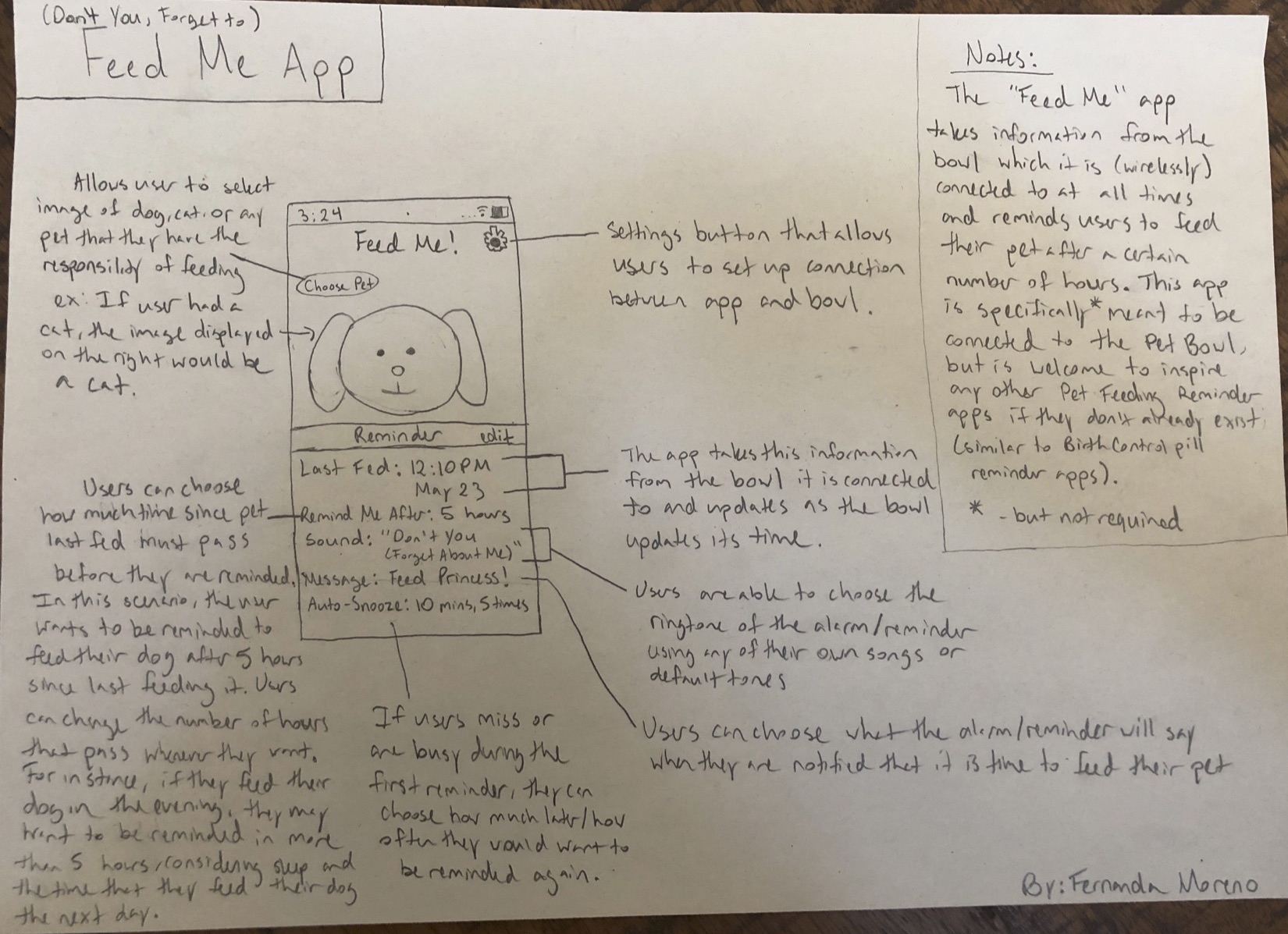 Sketch of app layout and functionality description